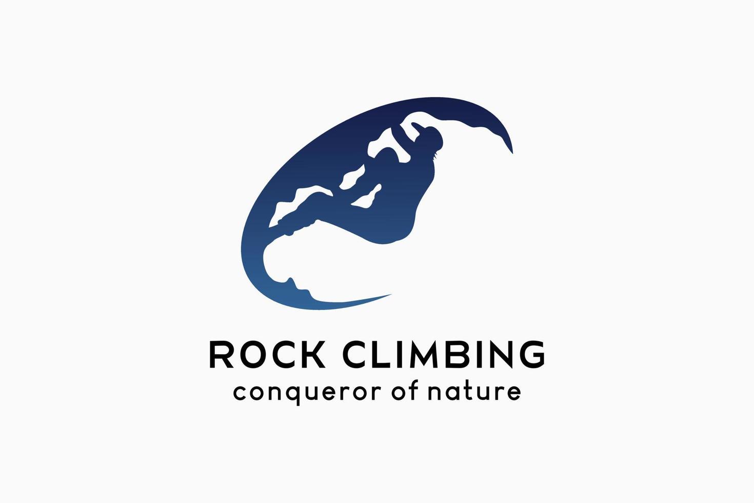 création de logo d'escalade, silhouette de personnes escaladant un rocher dans un ovale vecteur