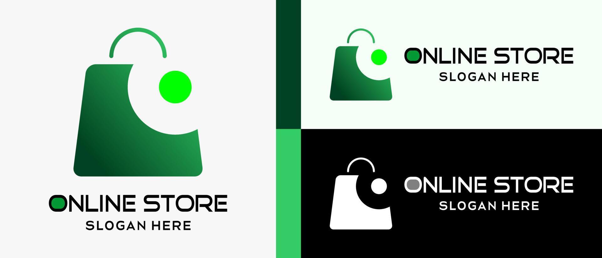 magasinage en ligne ou modèle de conception de logo de boutique en ligne avec concept d'élément de sac à provisions moderne. vecteur d'illustration de logo de boutique en ligne premium