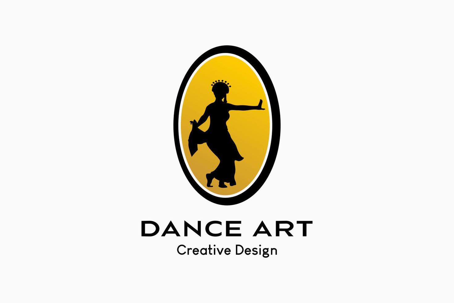 création de logo de danse traditionnelle avec silhouette de personnes dansant en ovale. prime de vecteur
