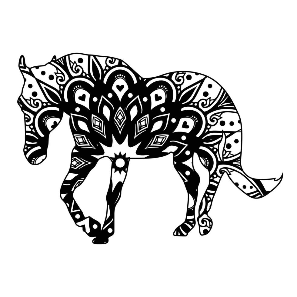 page de coloriage de mandala de cheval pour enfants et adultes, illustration de style de conception d'art vectoriel de mandala animal.