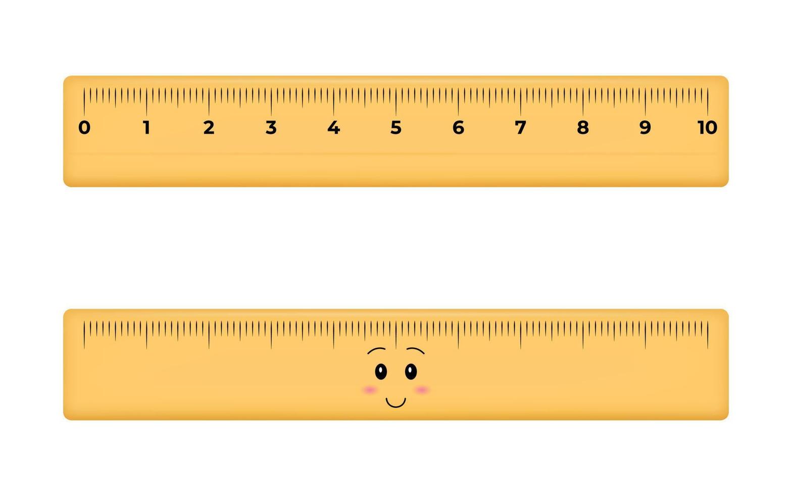 Joli instrument de mesure de règle en bois ou en plastique kawaii isolé. règle de mesure de l'école à l'échelle des centimètres. vecteur 3d illustration