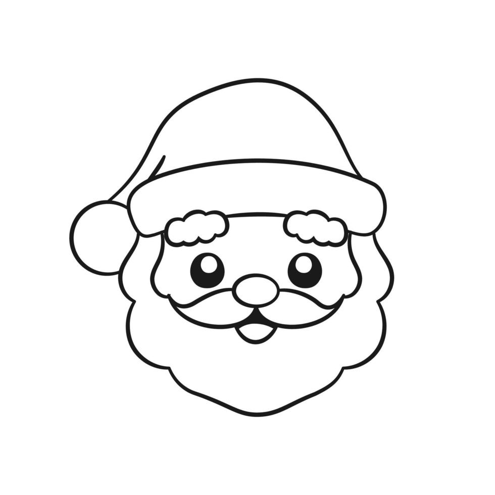 heureux père noël tête dessin animé illustration dessin au trait. page de livre de coloriage feuille de travail d'activité imprimable pour les enfants. vecteur