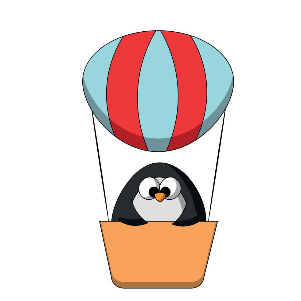 pingouin de dessin animé mignon dans un ballon gonflable en couleur vecteur