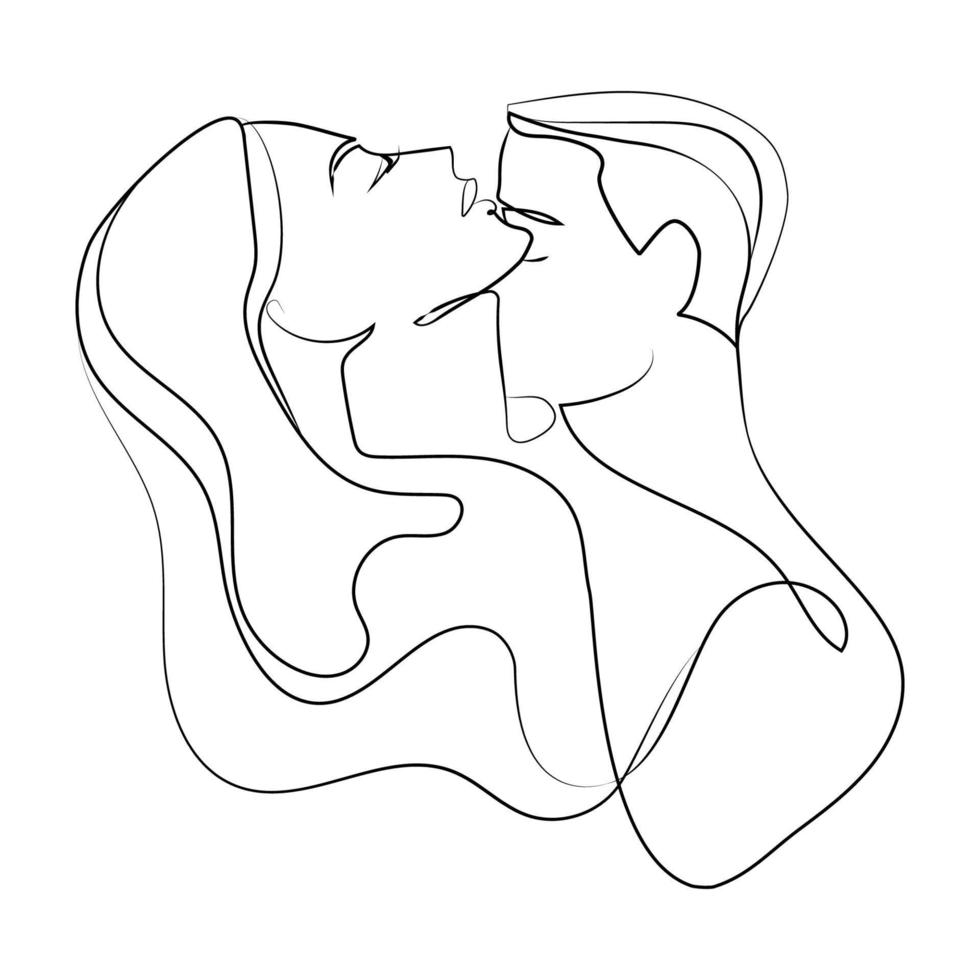 baiser couple dessin au trait continu style minimaliste, illustration vectorielle. silhouette abstraite d'amoureux homme et femme en pose sensuelle, ligne unique, impression, emblème, tatouage et logo design romantique vecteur