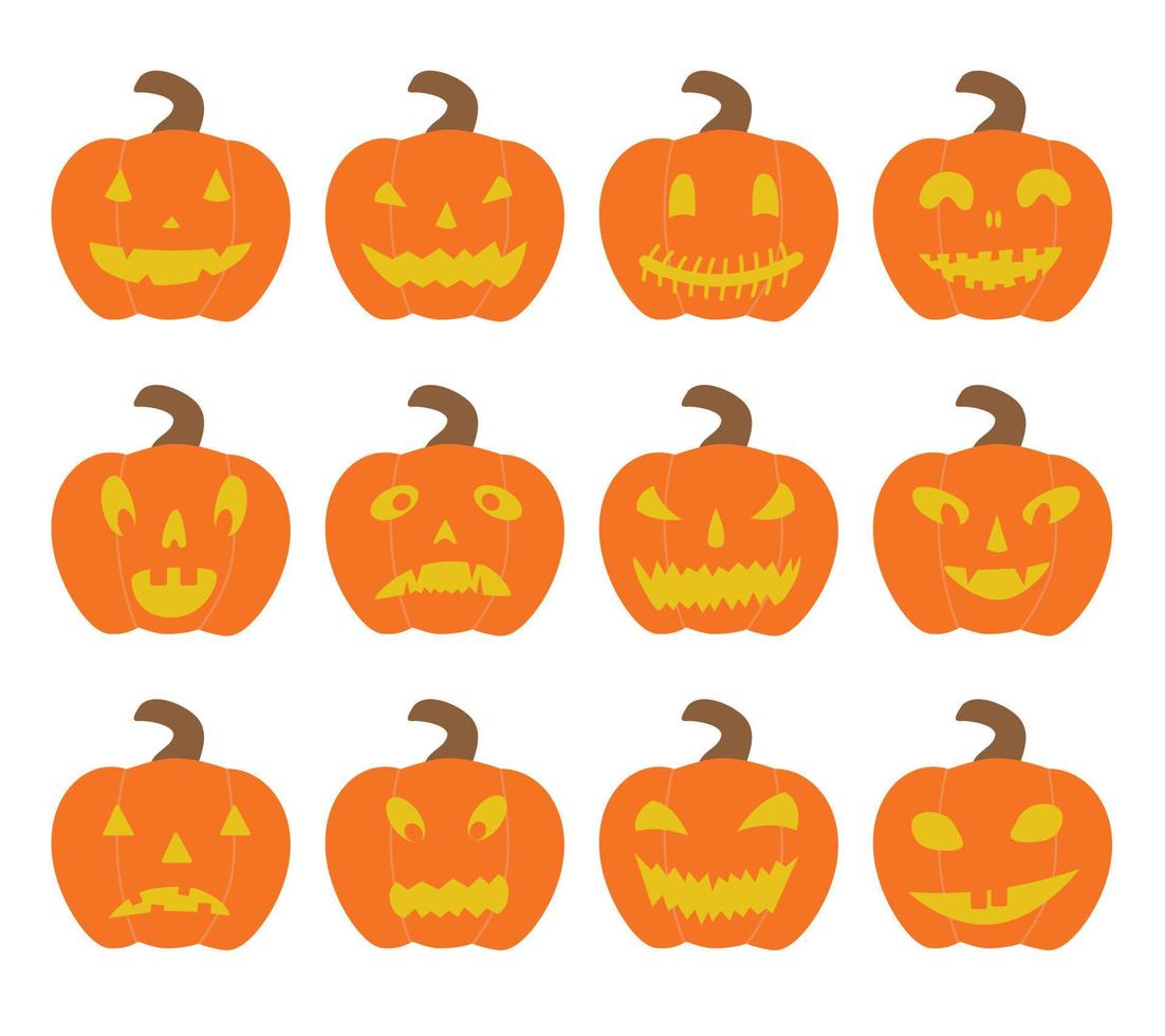 illustrations vectorielles de citrouilles d'halloween effrayantes avec un sourire. isolé sur fond blanc. éléments de conception de vecteur pour les icônes, cartes, affiches.
