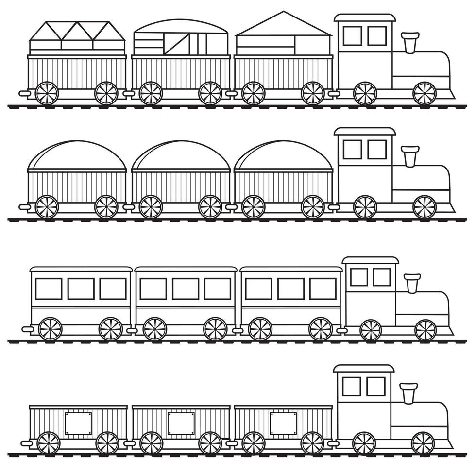 livre de coloriage pour le train des enfants, ligne de contour noire, illustration vectorielle isolée de doodle vecteur