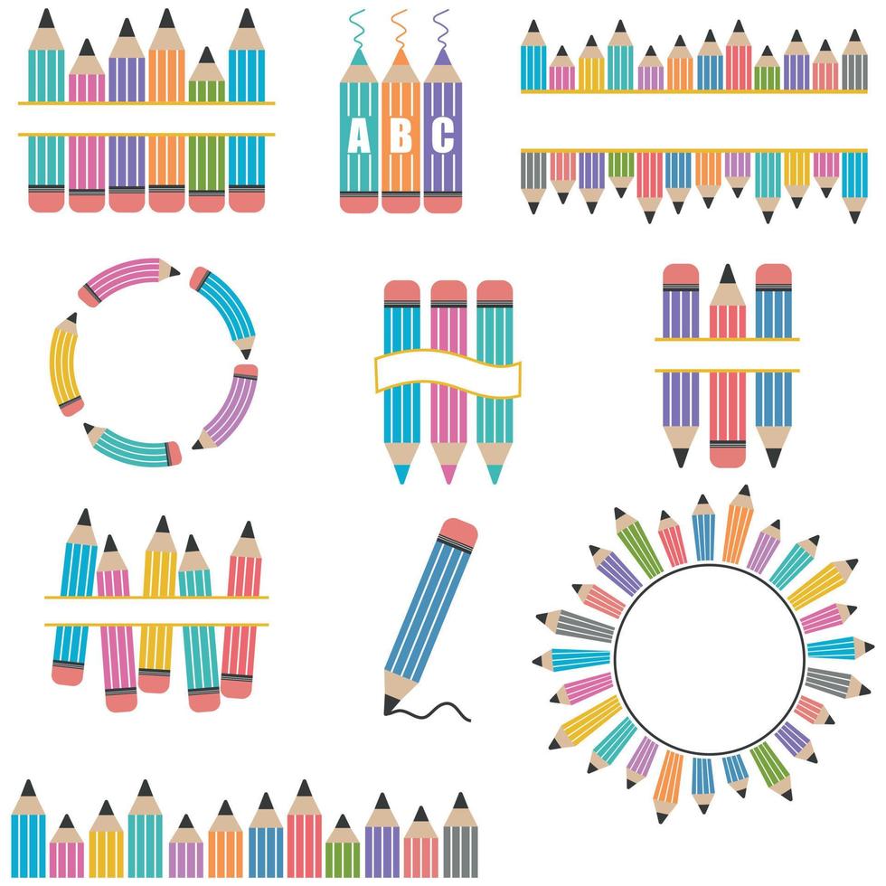 ensemble de crayons avec cadre de texte, illustration isolée de vecteur de couleur