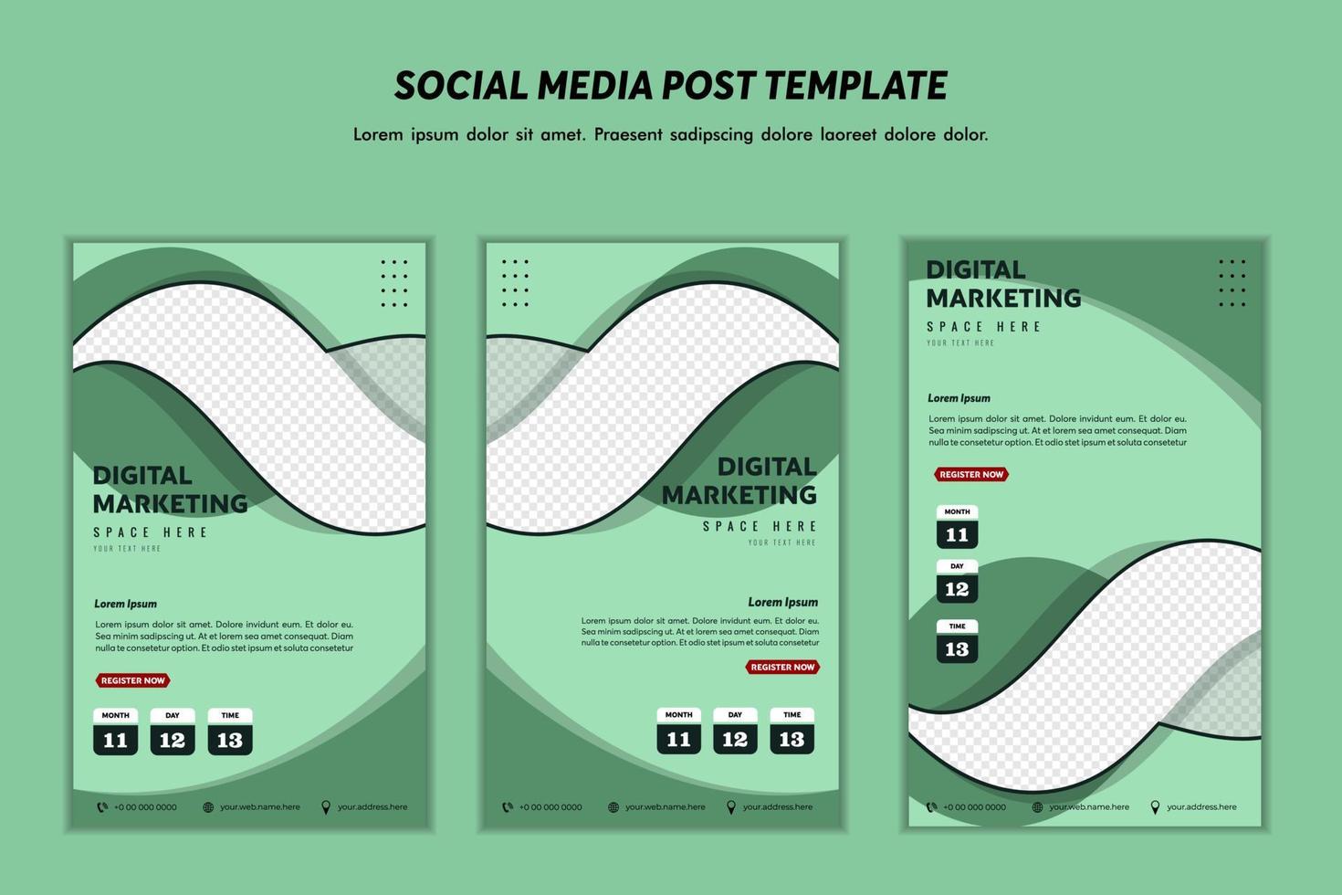 conception moderne de modèle de publication de médias sociaux, pour le marketing numérique en ligne ou le modèle de marketing d'affiches vecteur