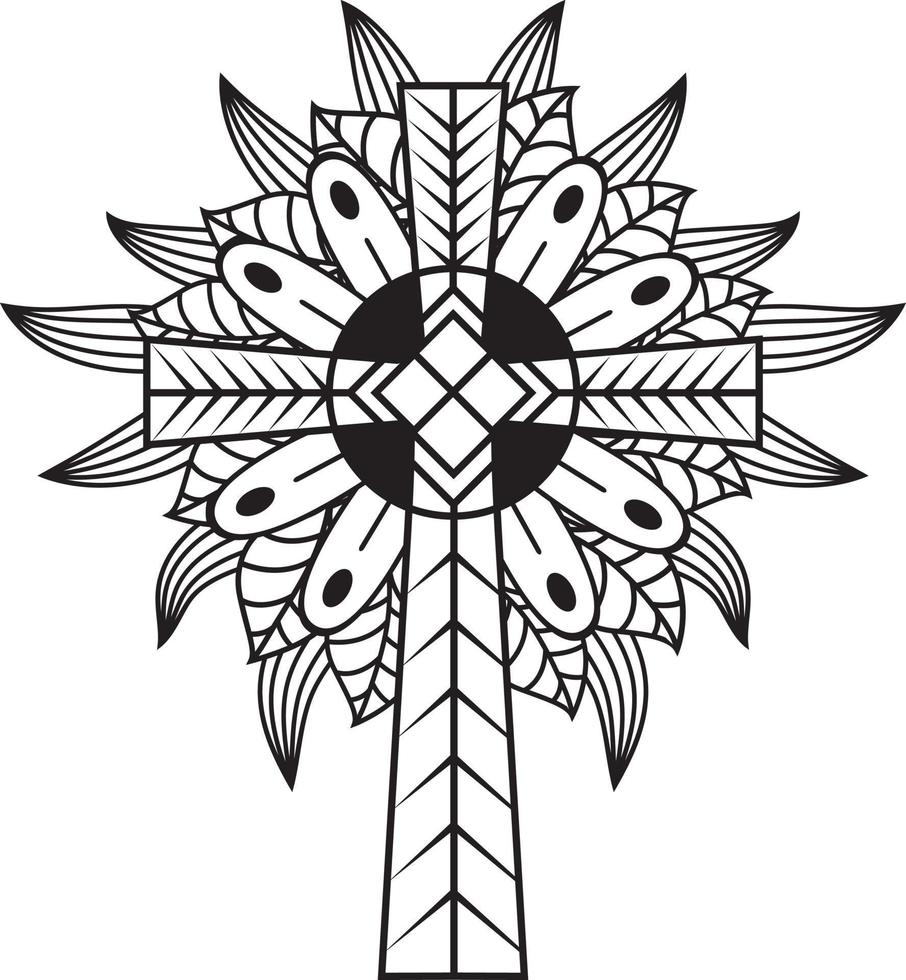 croix de jésus en motif floral, croix chrétienne catholique vecteur