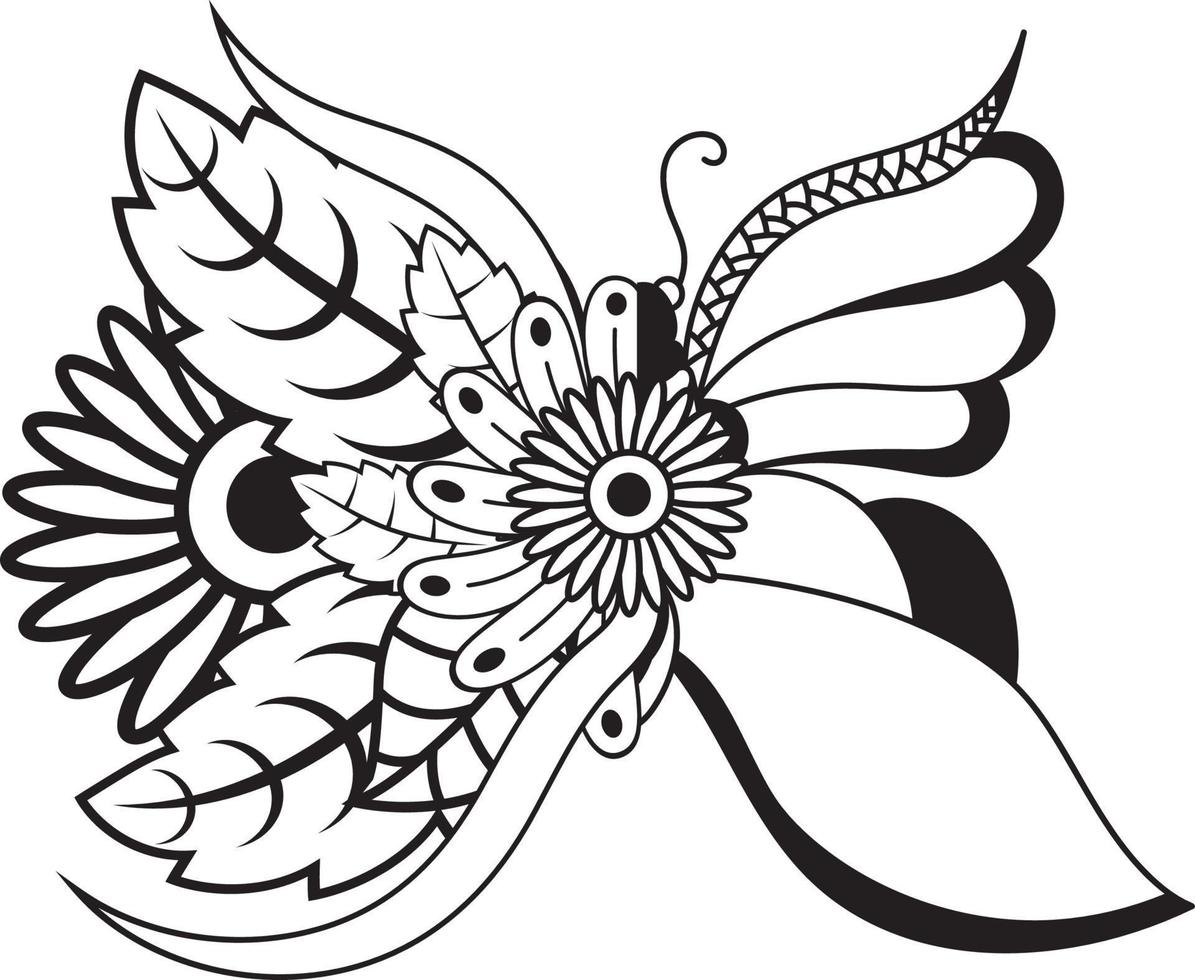 fleurs de papillon floral, page de coloriage de papillon pour les enfants vecteur