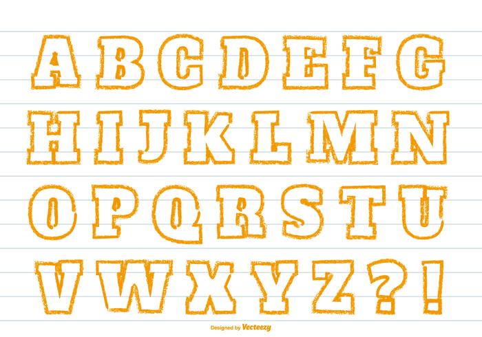 Mignon orange crayon style alphabet vecteur