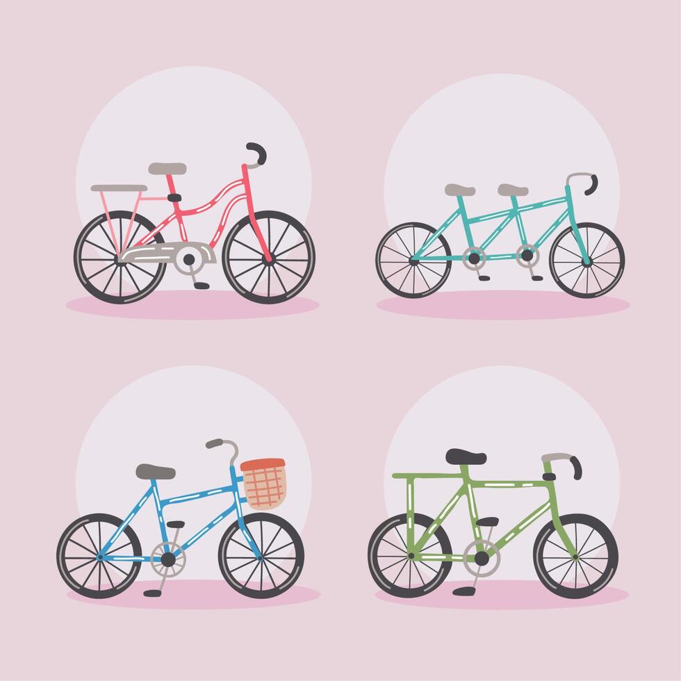 quatre icônes de styles de bicyclettes vecteur