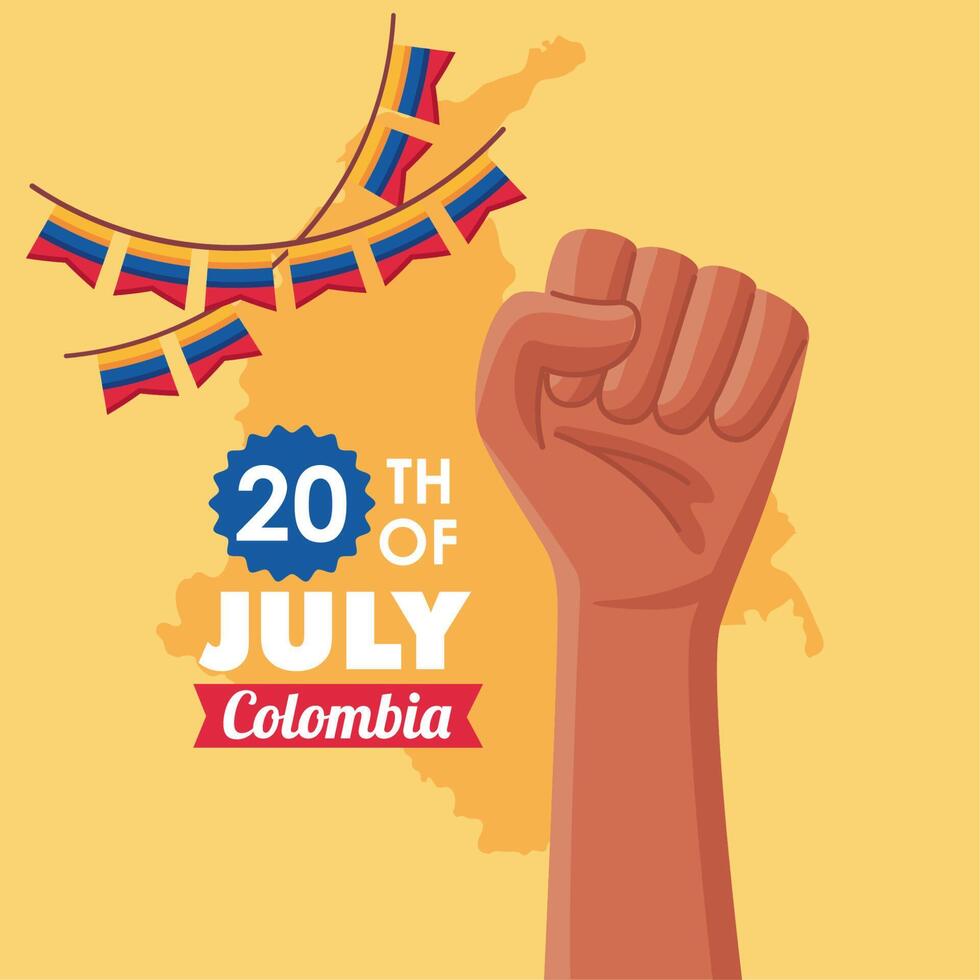 carte postale de lettrage de la fête de l'indépendance de la colombie vecteur