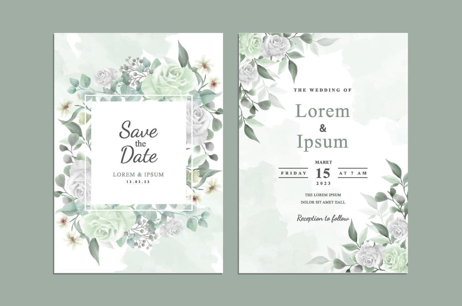 élégant modèle de carte d'invitation de mariage floral aquarelle vecteur