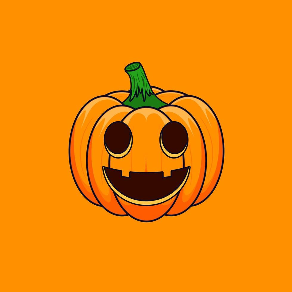 citrouille de contour de dessin animé halloween isolé sur fond orange. le symbole principal des joyeuses fêtes d'halloween. citrouille fantasmagorique orange avec un sourire effrayant vacances halloween. vecteur