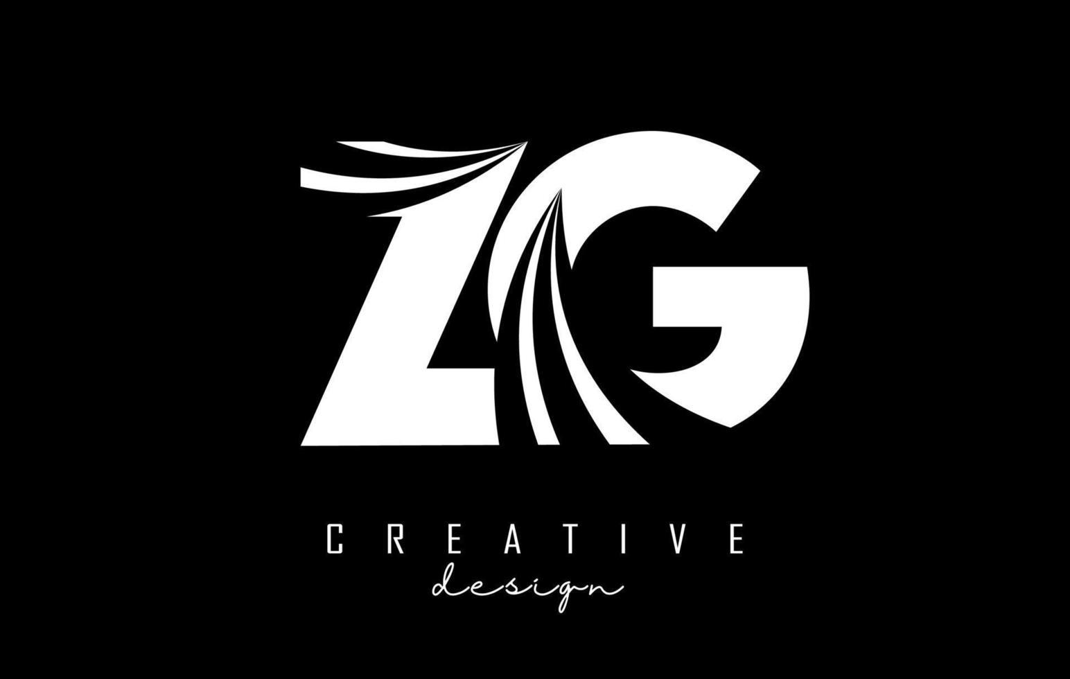 lettres blanches créatives logo zg zg avec lignes directrices et conception de concept de route. lettres avec un dessin géométrique. vecteur