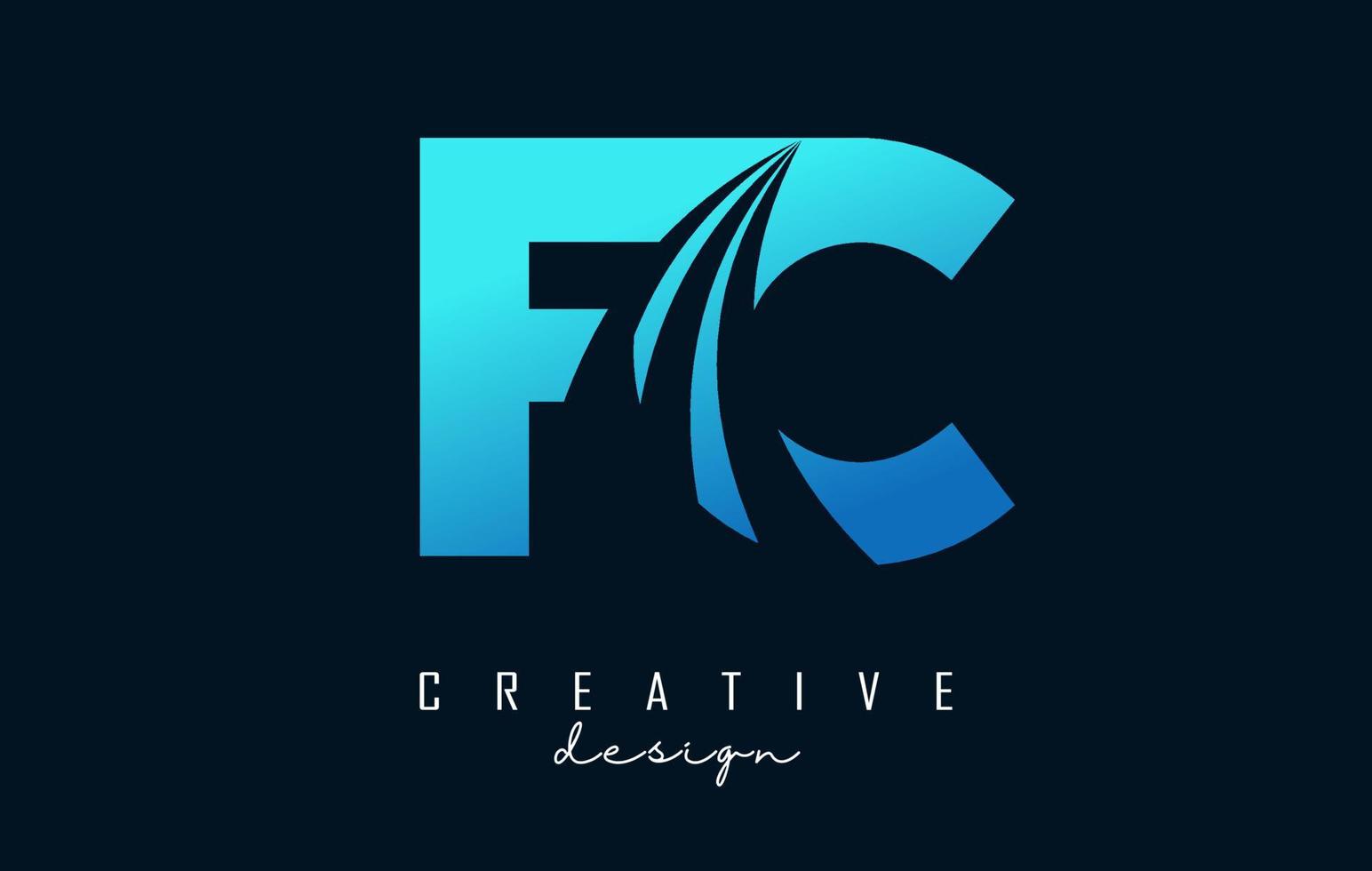 lettres bleues créatives logo fc fc avec lignes directrices et conception de concept de route. lettres avec un dessin géométrique. vecteur
