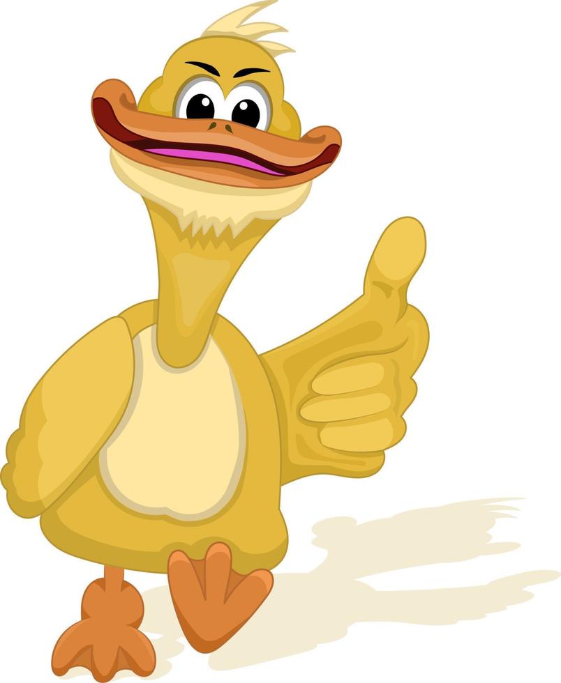 dessin animé vieux canard jaune avec barbe donne le pouce en marchant vecteur