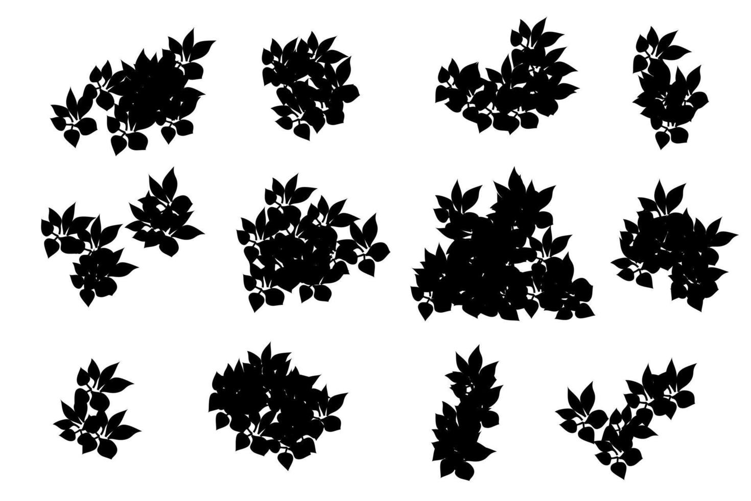 silhouette de jeu de brousse. feuilles de buisson noir vecteur