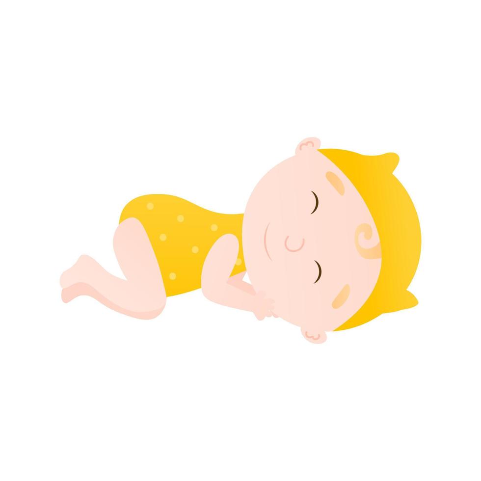 mignon bambin endormi pose en style cartoon isolé sur fond blanc, développement du bébé, singulet pointillé coloré vecteur