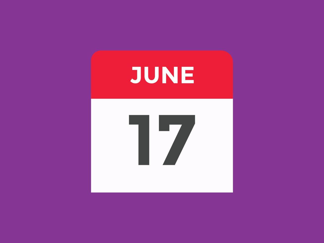rappel du calendrier du 17 juin. Modèle d'icône de calendrier quotidien du 17 juin. modèle de conception d'icône calendrier 17 juin. illustration vectorielle vecteur
