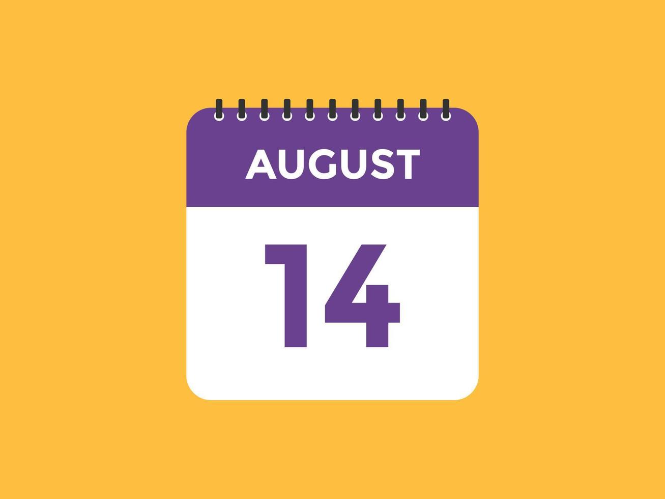 rappel du calendrier du 14 août. Modèle d'icône de calendrier quotidien du 14 août. modèle de conception d'icône calendrier 14 août. illustration vectorielle vecteur