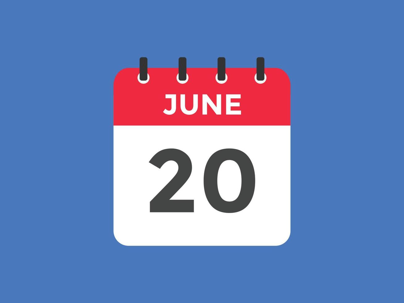 rappel du calendrier du 20 juin. Modèle d'icône de calendrier quotidien du 20 juin. modèle de conception d'icône calendrier 20 juin. illustration vectorielle vecteur