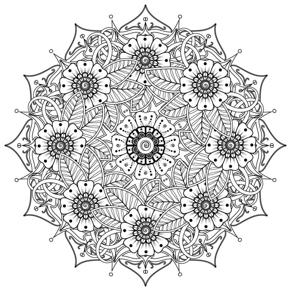 motif circulaire en forme de mandala pour henné, mehndi, tatouage, décoration. ornement décoratif dans un style oriental ethnique. page de livre de coloriage. vecteur