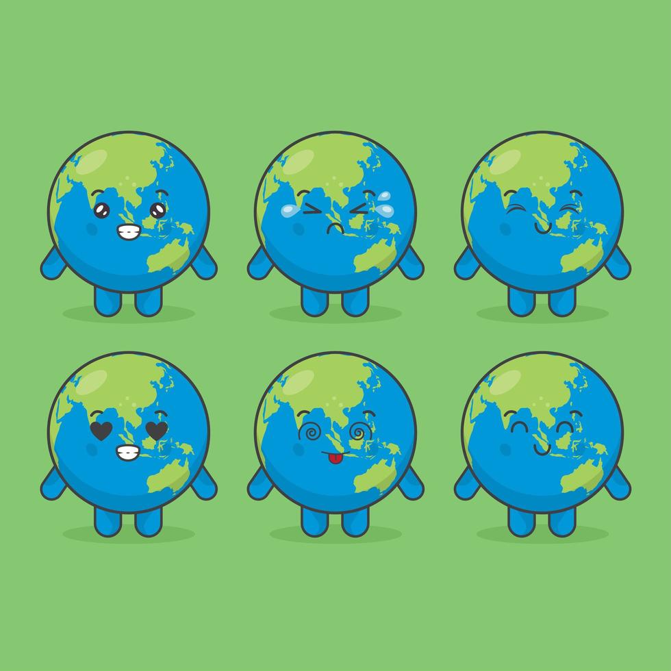 personnages de la terre mignons avec diverses expressions vecteur