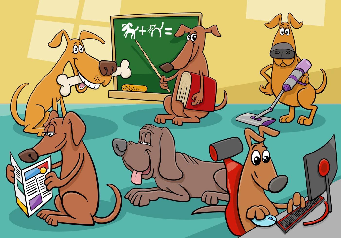 groupe de personnages de bandes dessinées de chiens de dessin animé drôle vecteur