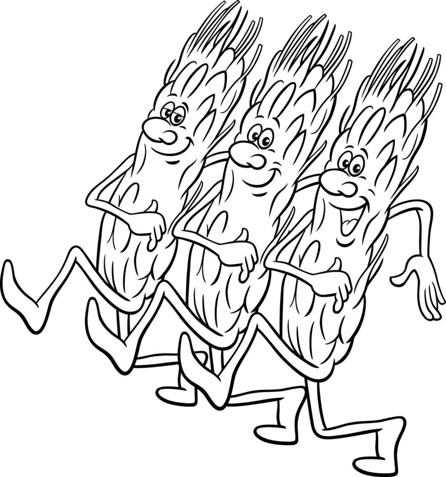 dessin animé épis de céréales nourriture personnage comique coloriage vecteur