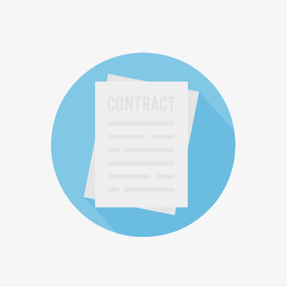document de contrat papier plat icône sur cercle bleu isolé sur fond blanc vecteur