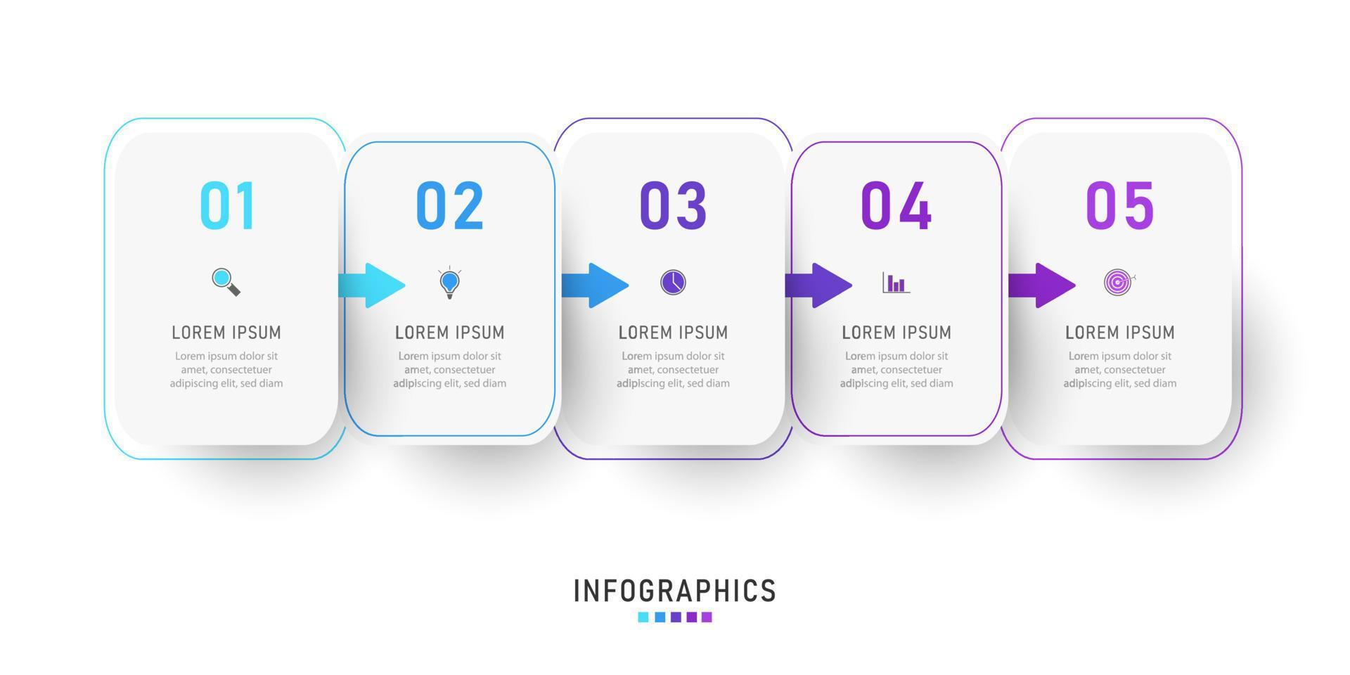 modèle de conception d'étiquettes infographiques vectorielles avec icônes et 5 options ou étapes. peut être utilisé pour le diagramme de processus, les présentations, la mise en page du flux de travail, la bannière, l'organigramme, le graphique d'informations. vecteur