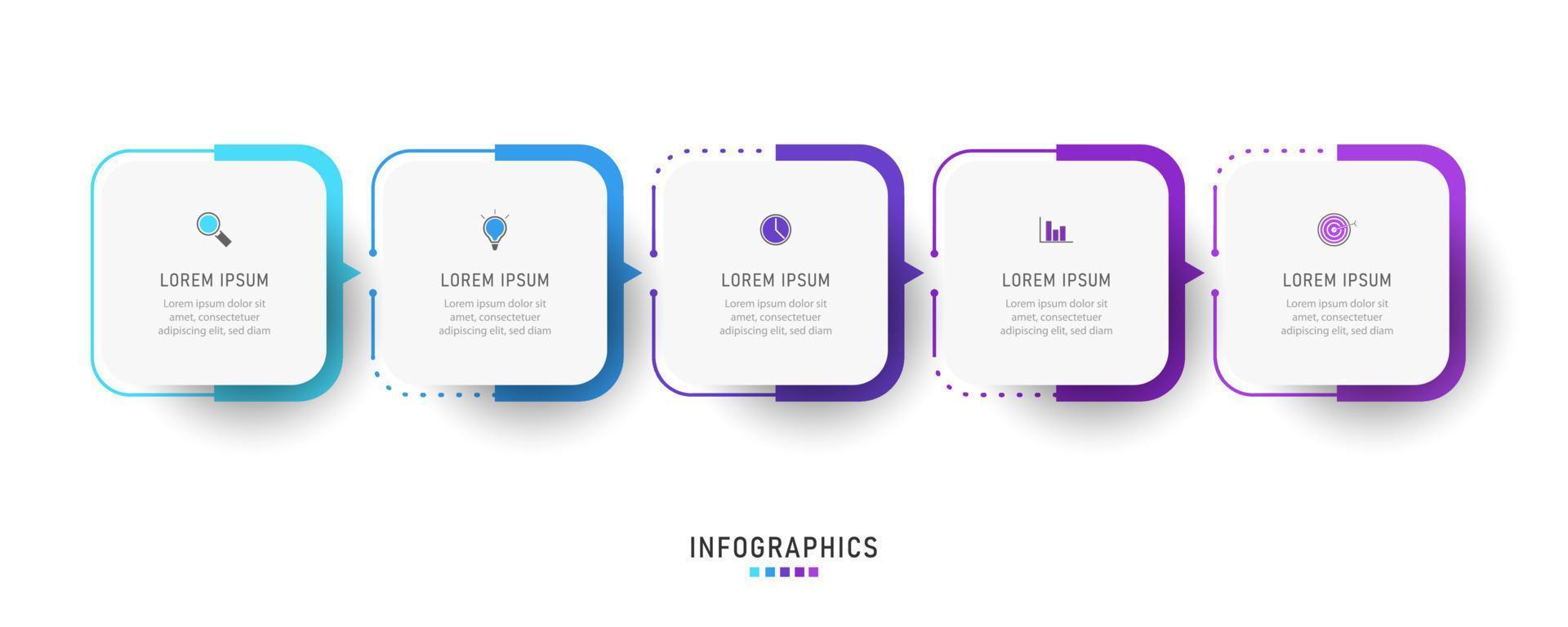 modèle de conception d'étiquettes infographiques vectorielles avec icônes et 5 options ou étapes. peut être utilisé pour le diagramme de processus, les présentations, la mise en page du flux de travail, la bannière, l'organigramme, le graphique d'informations. vecteur