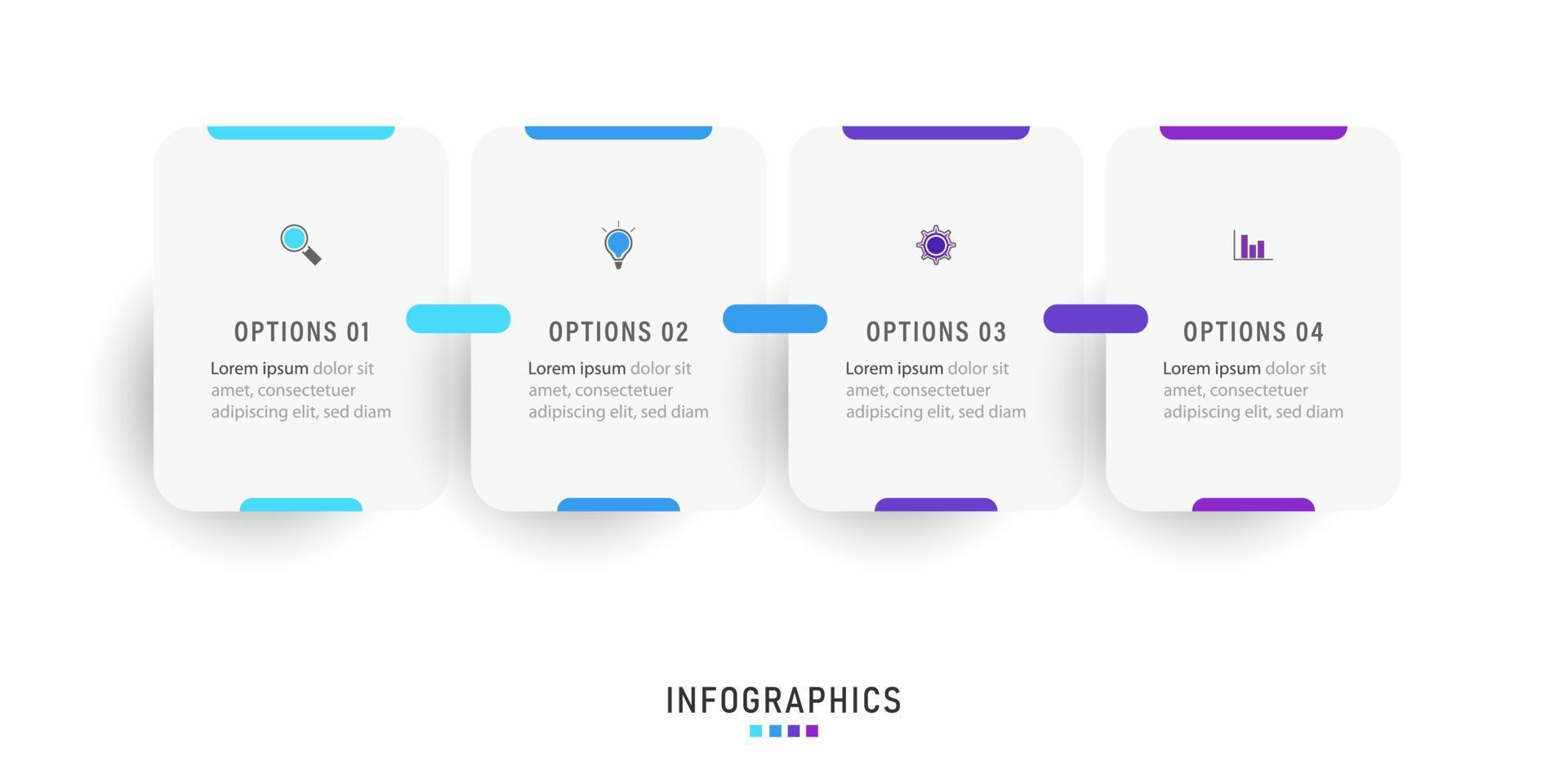 modèle de conception d'étiquettes infographiques vectorielles avec icônes et 4 options ou étapes. peut être utilisé pour le diagramme de processus, les présentations, la mise en page du flux de travail, la bannière, l'organigramme, le graphique d'informations. vecteur