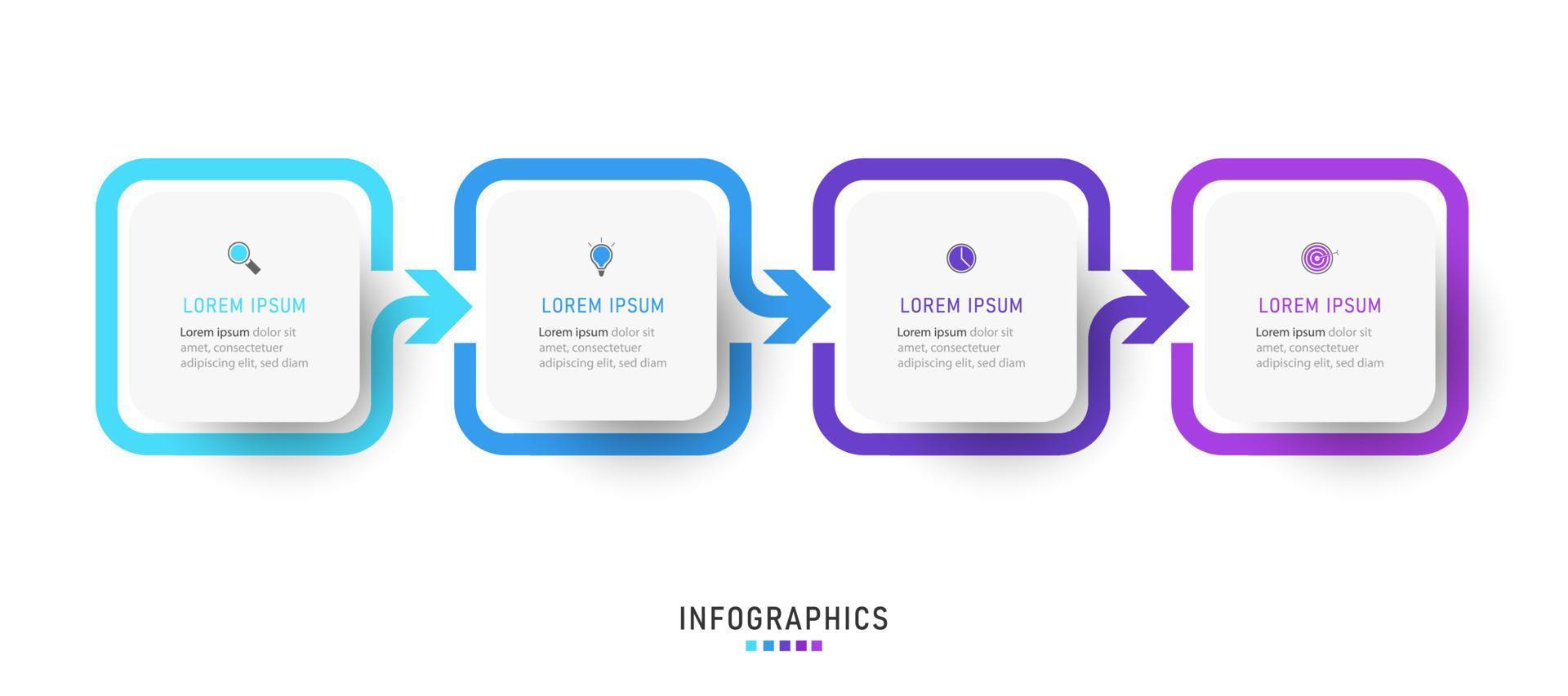 modèle de conception d'étiquettes infographiques vectorielles avec icônes et 4 options ou étapes. peut être utilisé pour le diagramme de processus, les présentations, la mise en page du flux de travail, la bannière, l'organigramme, le graphique d'informations. vecteur