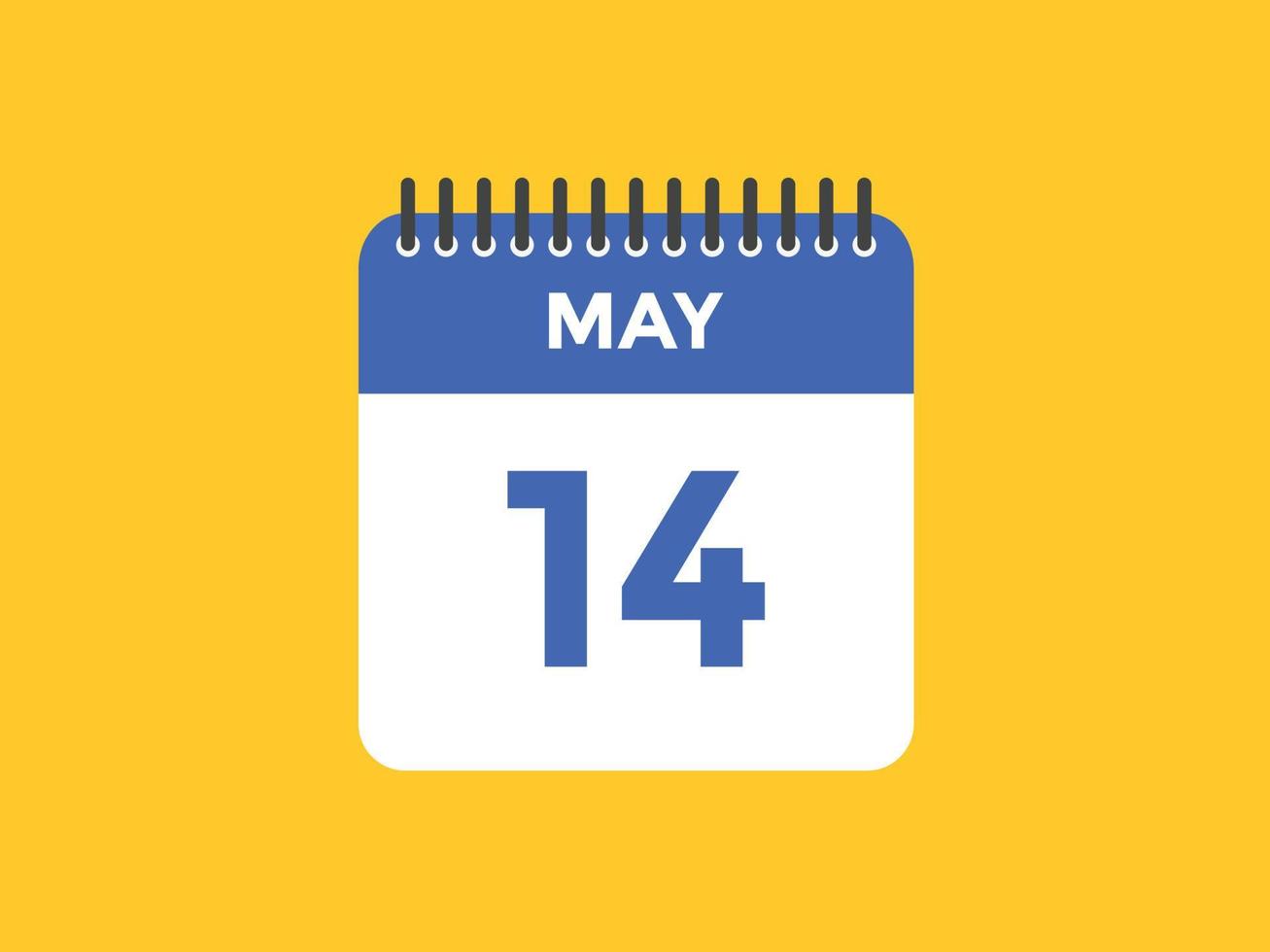 rappel du calendrier du 14 mai. 14 mai modèle d'icône de calendrier quotidien. calendrier 14 mai modèle de conception d'icônes. illustration vectorielle vecteur