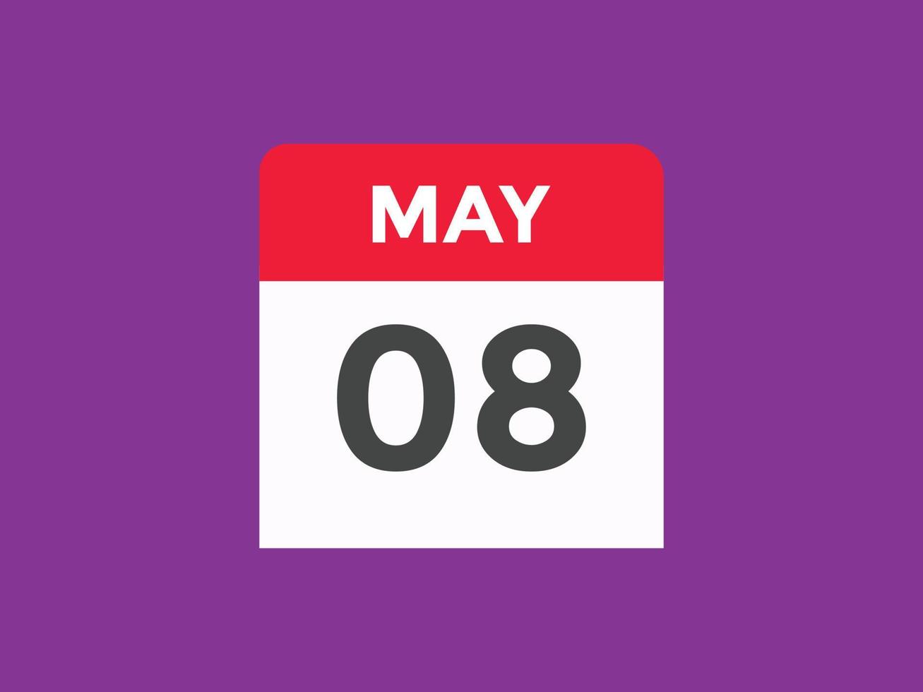 rappel du calendrier du 8 mai. Modèle d'icône de calendrier quotidien du 8 mai. calendrier 8 mai modèle de conception d'icônes. illustration vectorielle vecteur