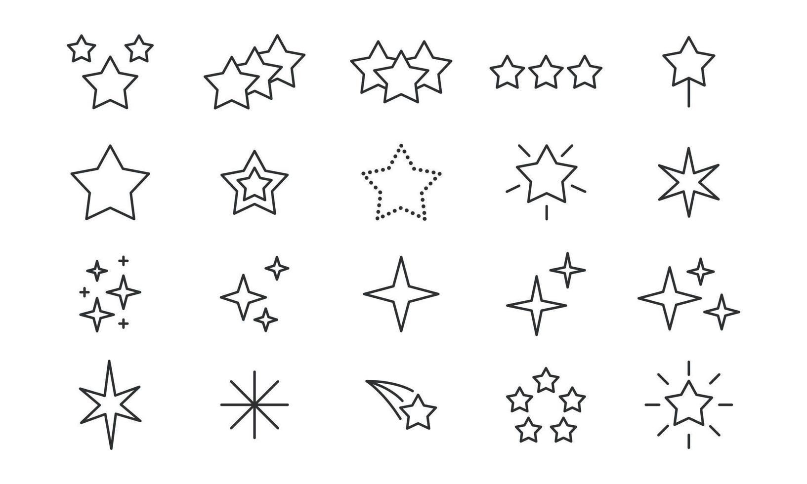 ensemble d'icônes de ligne d'étoiles. éléments de contour d'étoiles scintillantes et scintillantes. illustration vectorielle vecteur