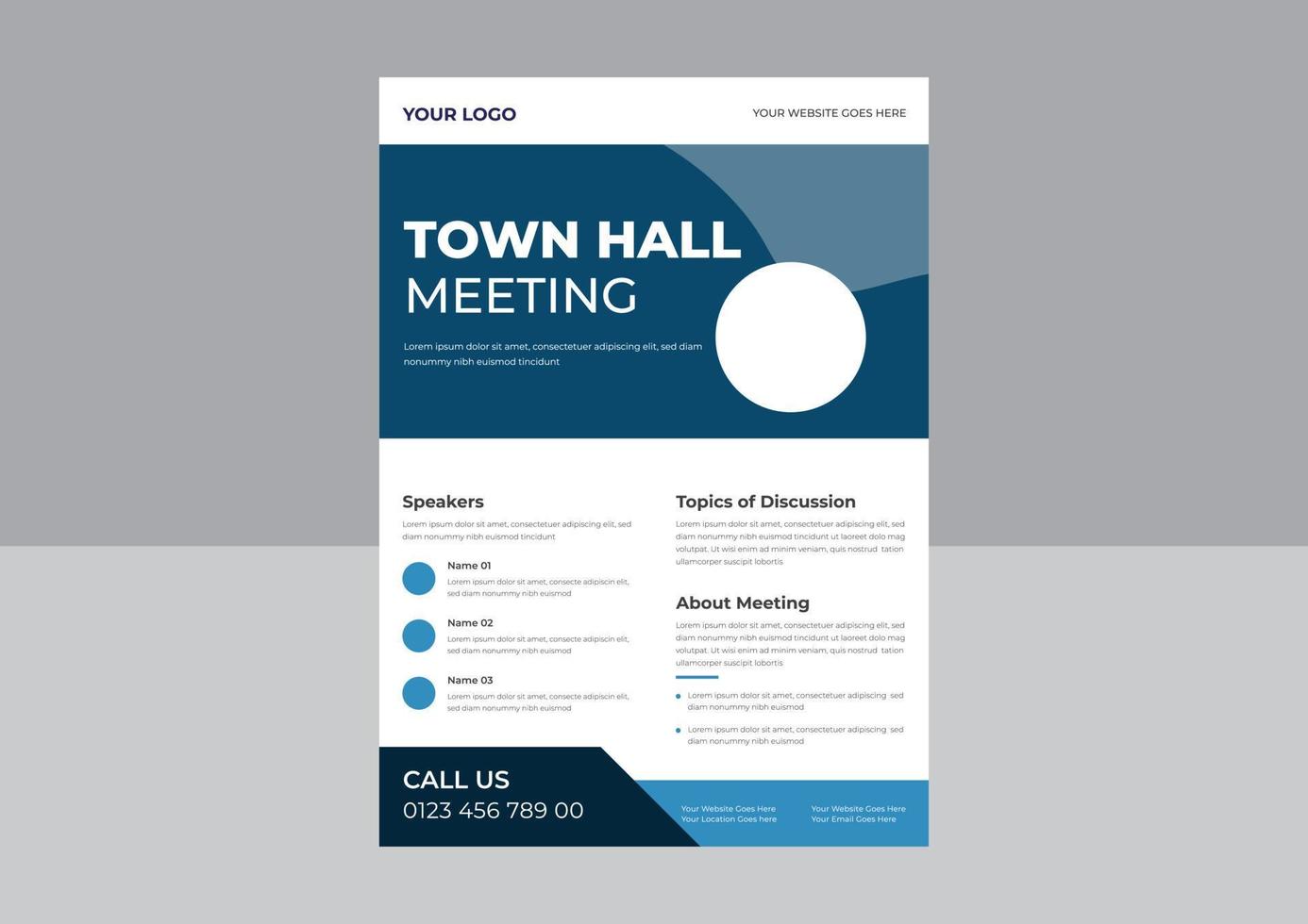 modèle de flyer de réunion de mairie, modèle d'affiche de webinaire, conception de flyer d'événement polyvalent, flyer vectoriel de réunion annuelle, poste, couverture, format a4.