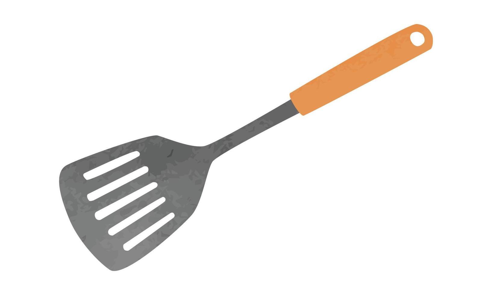 spatule de cuisine simple avec illustration de vecteur aquarelle manche en bois isolé sur fond blanc. clipart de spatule fendue. style de dessin animé de tourneur de cuisine. spatule dessinée à la main
