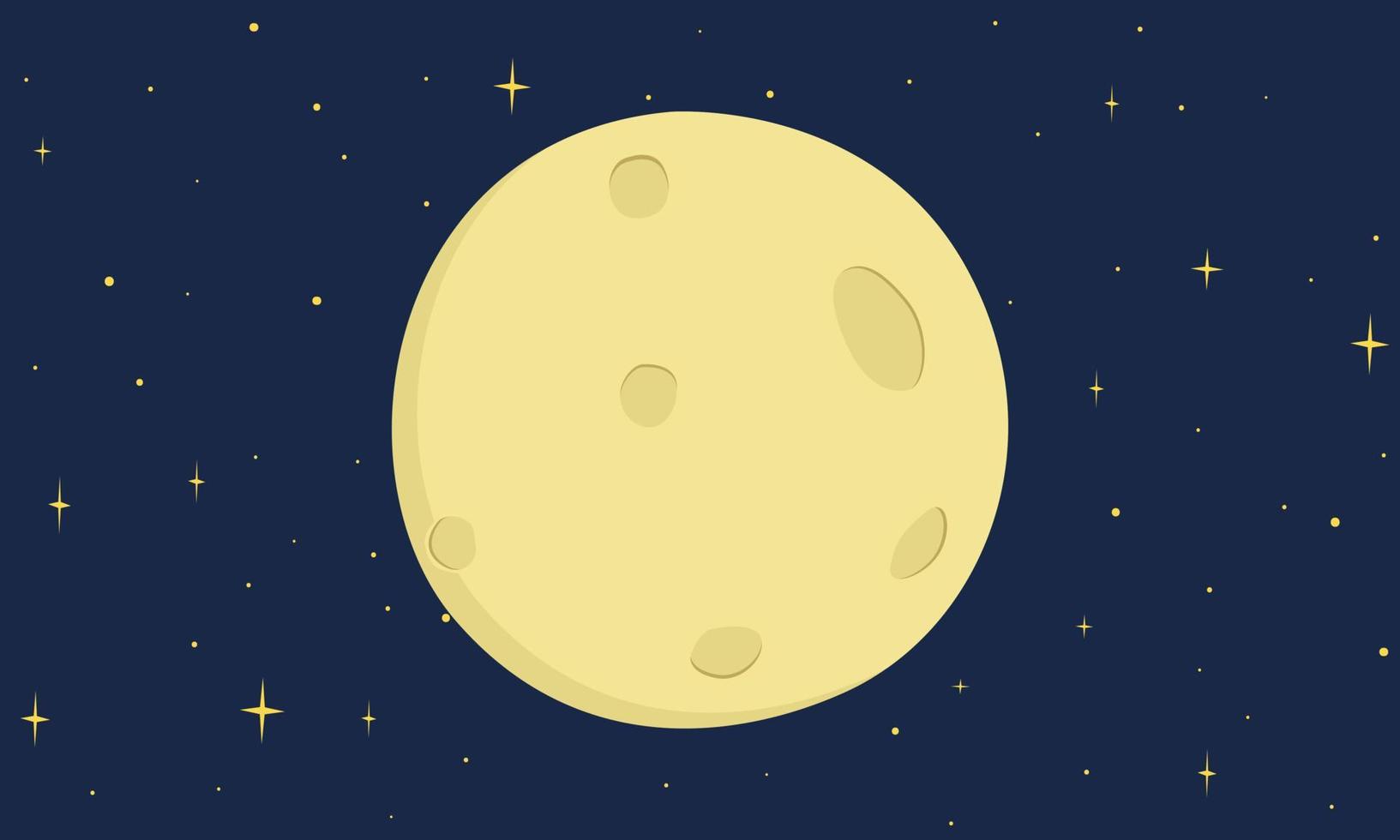 conception de vecteur de pleine lune. pleine lune mignonne simple dans un style design plat. illustration de style dessin animé clipart pleine lune sur fond de ciel étoilé de nuit noire. festival de la lune ou concept de festival de la mi-automne