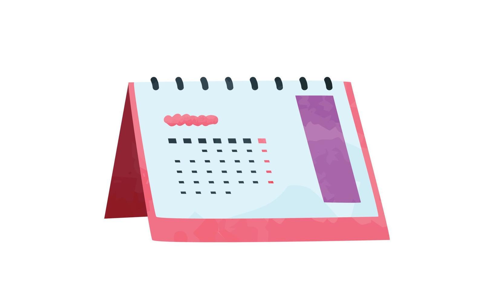 calendrier de bureau ou calendrier de table clipart. illustration vectorielle de style aquarelle de calendrier de table en spirale vierge debout horizontal simple isolé sur blanc. calendrier de table mensuel dessin animé main dessiner doodle vecteur