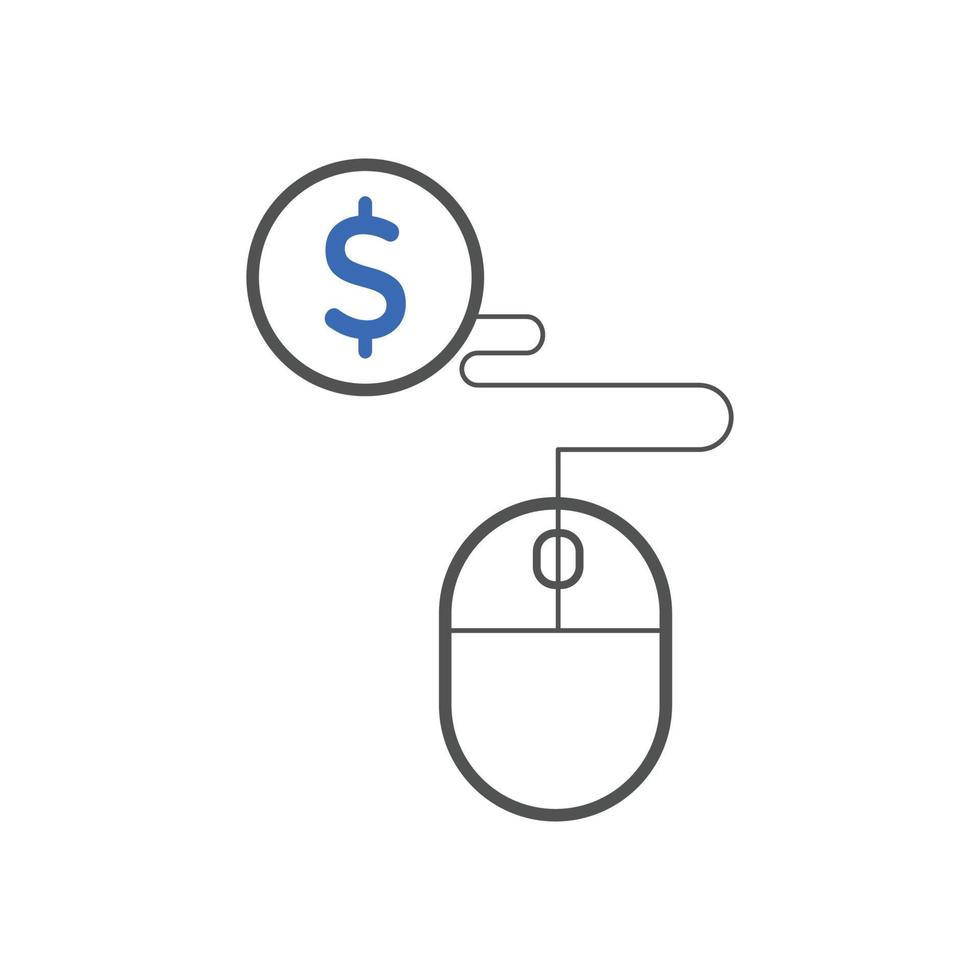 payer par icônes de clic. concept pour le référencement, la collecte des paiements et la conception web. icône ppc vecteur