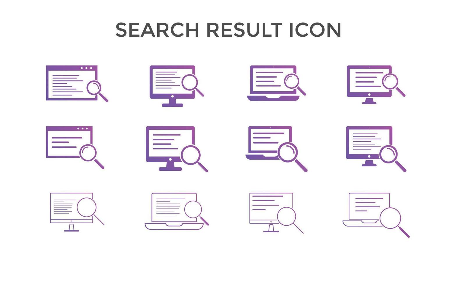 ensemble d'icônes de résultat de recherche illustration vectorielle. symbole d'icône de résultat de recherche pour le référencement, le site Web et les applications mobiles. vecteur