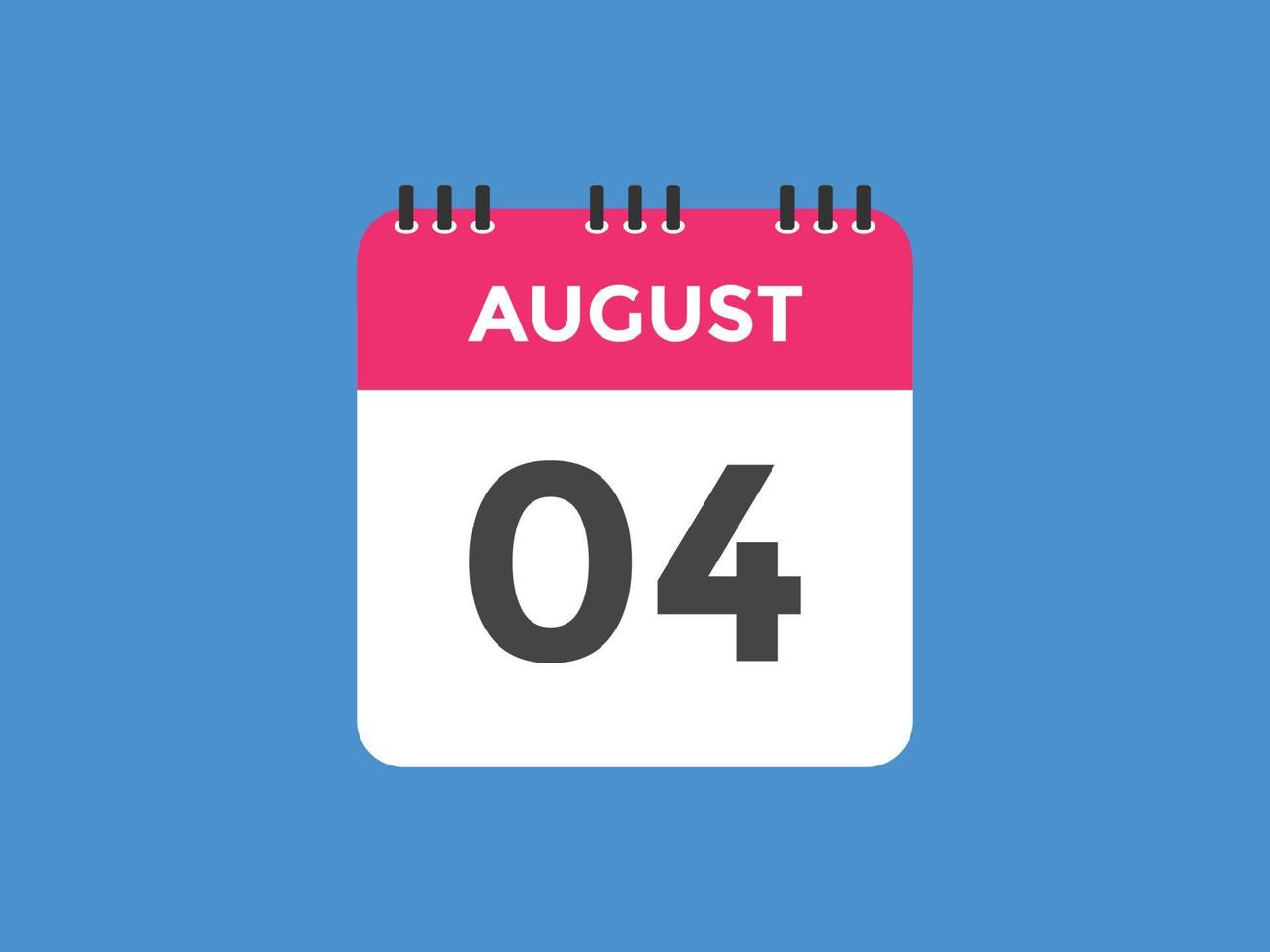 rappel du calendrier du 4 août. Modèle d'icône de calendrier quotidien du 4 août. modèle de conception d'icône calendrier 4 août. illustration vectorielle vecteur