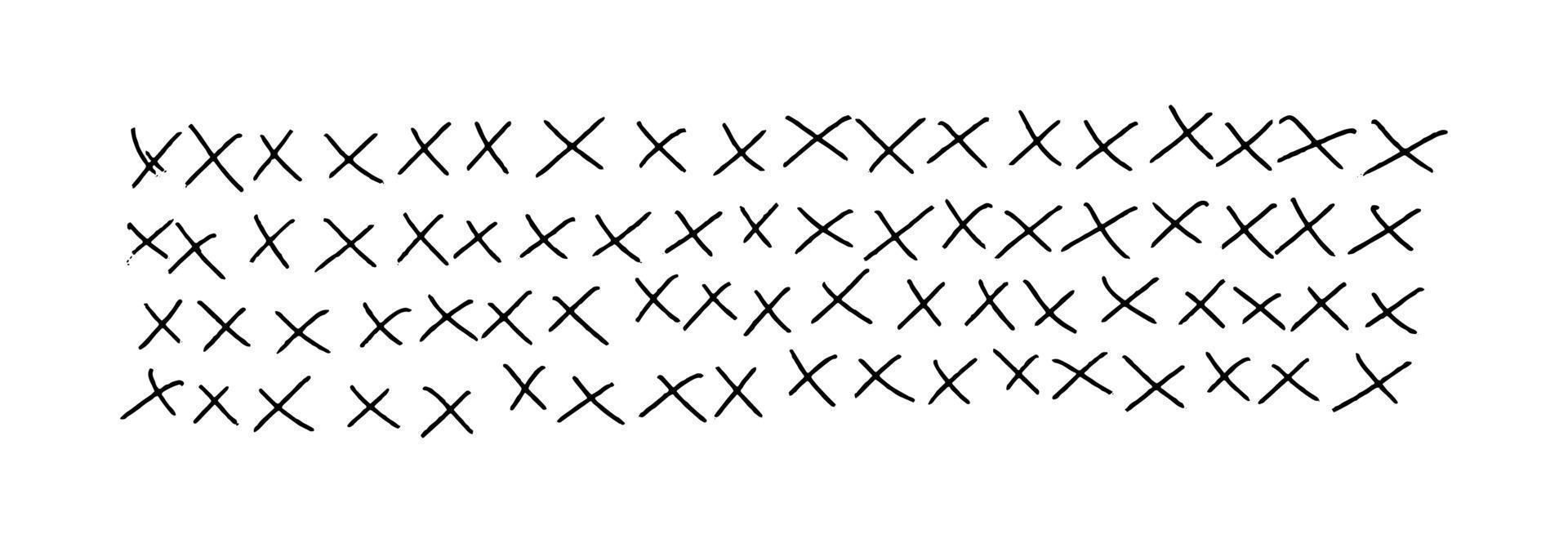 rangées de croix de griffonnage. traits de griffonnage déchiquetés dessinés à la main. texture de fond horizontale isolée sur blanc. vecteur