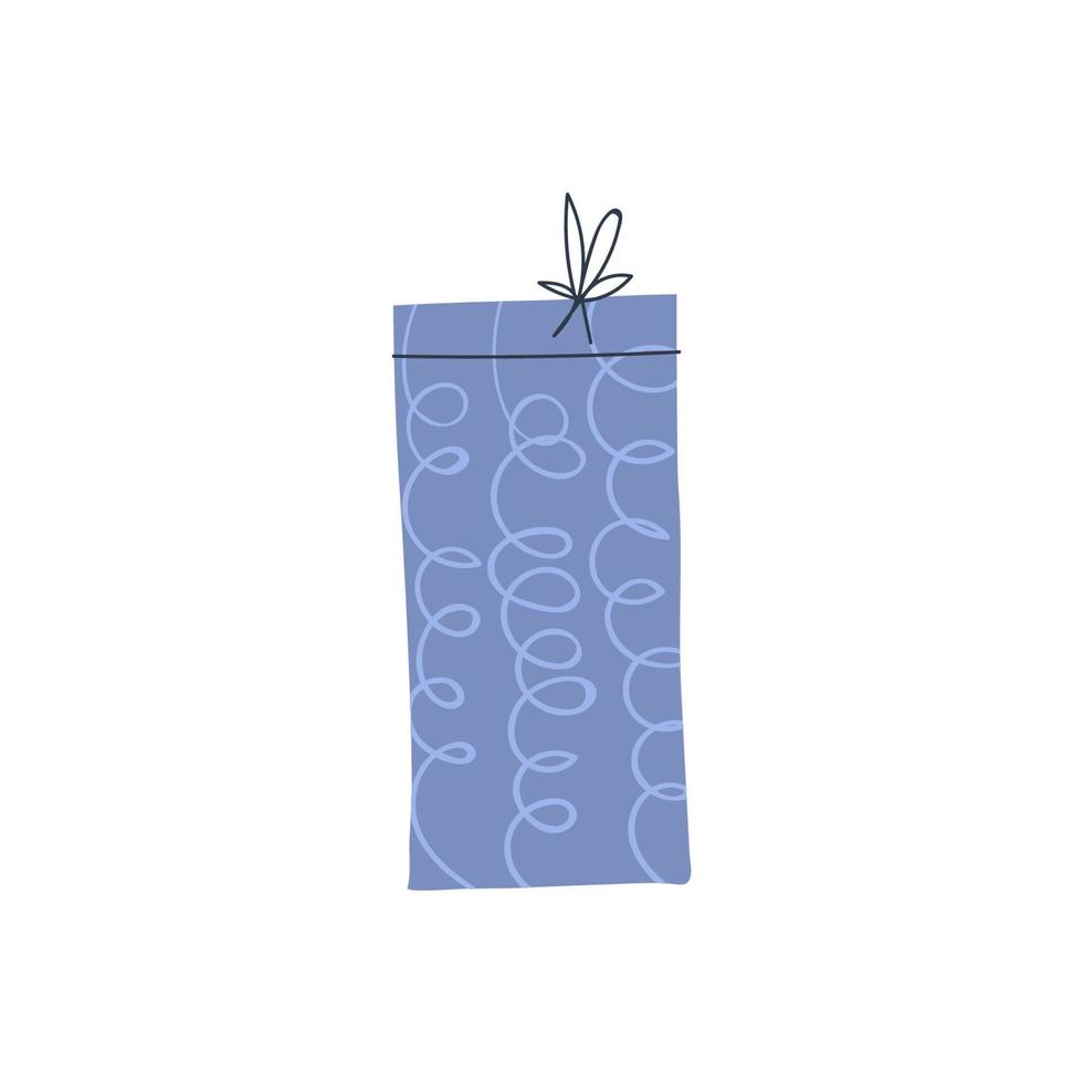 grande boîte cadeau bleue. anniversaire dessiné, nouvel an et cadeau de noël isolés. illustration vectorielle de dessin animé d'une jolie boîte-cadeau avec un ruban sur fond blanc. vecteur