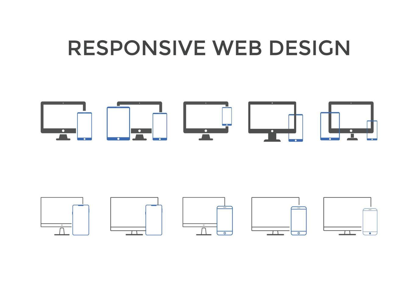 ensemble d'icônes de conception de sites Web réactifs. icône de la ligne vecteur