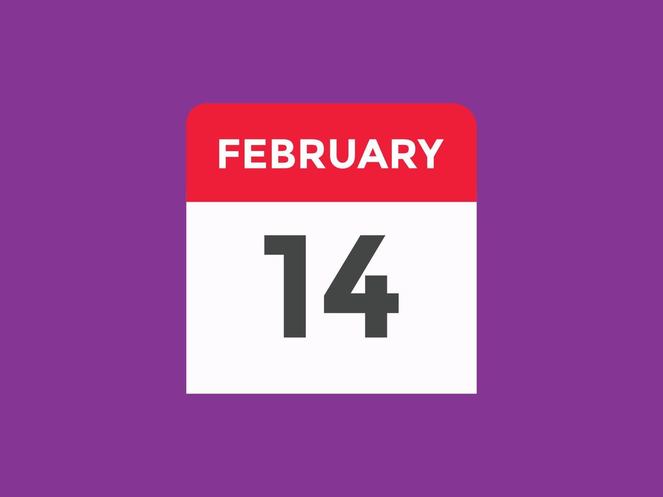 rappel du calendrier du 14 février. Modèle d'icône de calendrier quotidien du 14 février. modèle de conception d'icône calendrier 14 février. illustration vectorielle vecteur